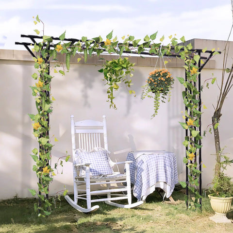 Supersize Garden Arch Trellis Flattop 100 Inches Long By 86 Inches High Outdoor Lawn Decor For Parties Weddings And Ceremonies Epic Backdrop With 79 Inch Leg Spacing Easy Assembly And Weather Resistant Garden Accent with ivy and plants in a backyard setting.
