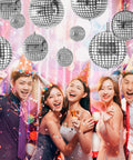 Party with Silver Disco Balloons Set Of 48 In Assorted Sizes 10 Inch 22 Inch 32 Inch Metallic Round Party Balloons for retro decor.
