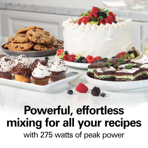 Kickass 6 Speed Electric Hand Mixer With Easy Clean Beaters And Snap On Storage Case For Bakers Seeking Smooth Performance And Zero Clogging Drama In The Kitchen with desserts on a countertop.