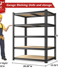 72.05 Inch Tall Heavy Duty Garage Shelving Unit Built Tough With 2300 Lb Capacity Steel Frame No Collapse Design Stable Shelves For Garage Basement Or Pantry Storage And Organization, 5-tier black steel rack