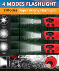Emergency Weather Radio With AM FM NOAA Reception Hand Crank Power LED Flashlight showing lighting modes and rugged design.