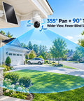 Slick Solar Powered Outdoor Wireless Security Camera Capturing Crisp 3MP HD Video with 355° Pan and 90° Tilt for Wide Detection.