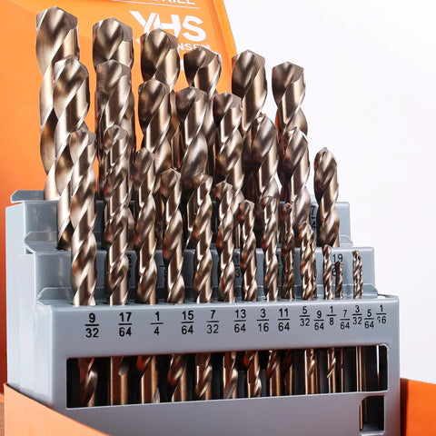 Cobalt Drill Bit Set 29 Piece Pro Grade M35 High Speed Steel One Sixteenth To One Half Inch Jobber Length For Hardened Metal
