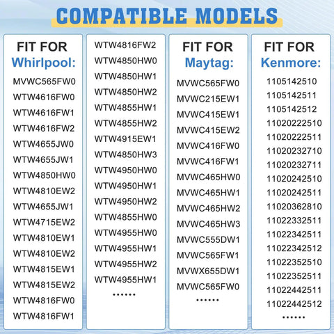 Washer Lid Lock Switch Replacement For Amana, Whirlpool, Kenmore, Maytag, Crosley Machines 110 200 500 Series Easy Install OEM Fit W10838613 W11253733 PS12704713 AP6832601 compatible models chart