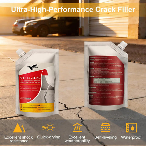 Tough As Nails Concrete Crack Filler Eight Piece High Elasticity Self Leveling Sealant Waterproof Cement Repair For Driveway And Patio Quick Dry Gray Adhesive Indoor Outdoor Joint Caulking package shown on a driveway.