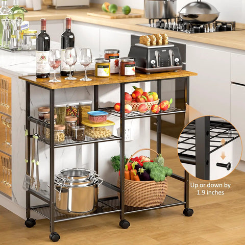 Must-Have Rolling Kitchen Microwave Cart With 3 Tier Shelves, Adjustable Shelf, Lockable Wheels holding kitchen items