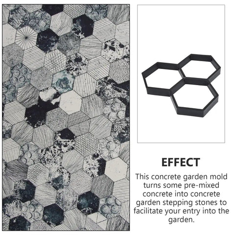 Hexagonal Concrete Molds For Pavers And Stepping Stones Reusable Flexible Walkway Molds For Patio Garden And Lawn Create Custom Paving Slabs And Stylish Pathways No Fuss DIY Friendly 13.65 By 13.65 Inch showing hex pattern and mold effect