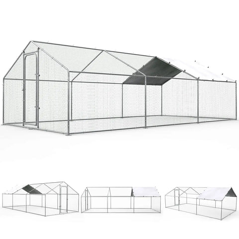 Massive Metal Chicken Coop With Walk In Run And Covered Spire Roof For Backyard Poultry Pen Ideal For Chickens Ducks And Rabbits