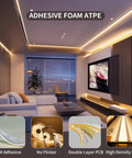 COB LED Strip Light Under Cabinet Lighting 24ft Cool White 6500K Dimmable Tape installed in modern living room with TV, 24V