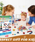 Family using 122 Piece Magnetic Science Kit For Kids With Colorful Chips, Magnetic Balls, Wands, Magnets, And Rings on table