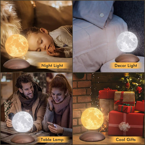 Magnetic Levitating Moon Lamp Floating Moon Light Spinning Night Light With Arc Base Remote Timing Three Color Modes Dope 5.9 Inch Gift For Kids Friends Home Decor Gift Idea