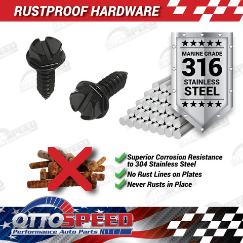 Rustproof License Plate Screws With Nylon Inserts For US Domestic Vehicles Stainless Steel Fastener Kit Black Slotted