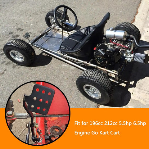Go Kart Pedals Kit With 71 Inch Throttle Cable And Brake Return Springs For Predator 196cc 212cc 6.5hp Road Rocket Azusa Radio Flyer Vintage Carter Super Wheel Kids Go Kart shown unassembled with throttle pedal close-up.