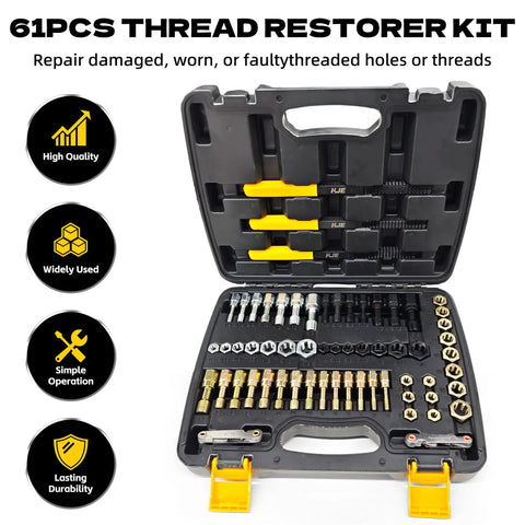 61 Piece Thread Restorer Kit Rethread Set With Taps Dies Thread Files And Pitch Gauges UNC UNF Metric For Repairing Damaged Bolts Nuts And Screws