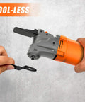 Person adjusting Beast Oscillating Multitool Kit 4.2 Amp with 5 Degree Oscillation, Six Variable Speeds, 31-piece accessories