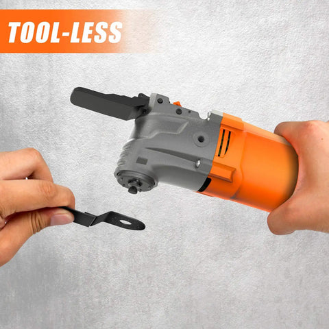 Person adjusting Beast Oscillating Multitool Kit 4.2 Amp with 5 Degree Oscillation, Six Variable Speeds, 31-piece accessories