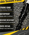 Flexible Sealant Paste packaging highlighting waterproofing and quick repair features for heavy duty use.