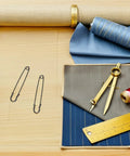 Luxurious Heavy Duty Safety Pins For Women Thick Iron Sweater Clips on a workspace with fabric and sewing tools.