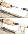 Forstner Bit Extension Delivers Rock Solid Extra Reach For Knocking Out Deep Flat Bottom Holes in woodturning setup.
