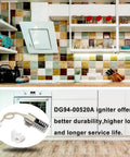 Flat Oven Igniter Replacement For Samsung Gas Range Oven DG94 00520A shown with wire nuts and connector plug in kitchen setting