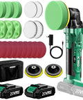 Cordless Car Polisher Kit With 20V Power, 6 Variable Speeds Up To 3634 RPM, Dual 2000mAh Batteries, 24 Accessories Displayed