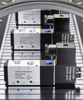 Row of 2 Position 5 Way Pneumatic Solenoid Valve With Junction Box DC Twenty Four Volt Single Coil Pilot Operated Electric Valves