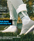 Person wearing Drop Foot Stabilizer AFO Brace for easy confident walking with shoe outside on grass