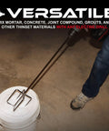 Power Drill Mixer Attachment For Paint Cement Grout And Thinset 5 Inch By 24 Inch Bucket Mixing Tool shown in use with a bucket