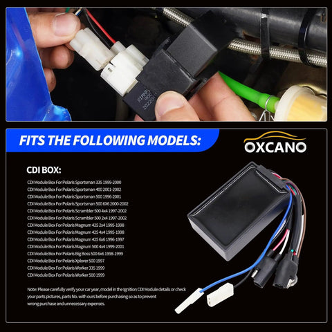 CDI Module Box for Polaris Sportsman 335 1999 2000 400 2001 2002 500 1996 2001, installed view with connectors visible.