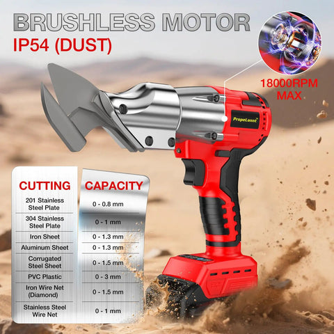 Beast Mode Metal Shears For 14 Gauge Steel, 400Nm Torque, 360 Degree Pivot Head, image of handheld cordless shears, IP54 dust resistant