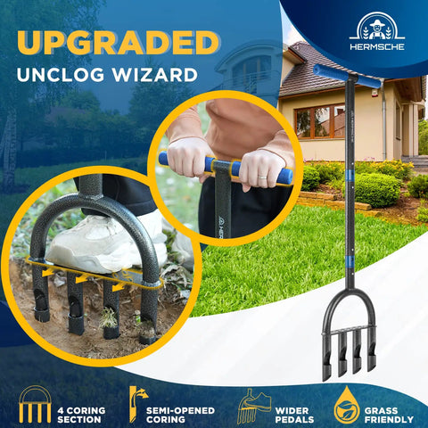 Lawn Aerator Coring Tool Manual Plug Core Aerator For Dense Soil, 31.8 Inch Stand Up Aerator with handles and coring spikes