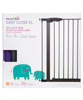 Easy Close XL Metal Baby Gate For Wide Openings Adjustable From 29.5 To 54 Inches on box with elephant graphics