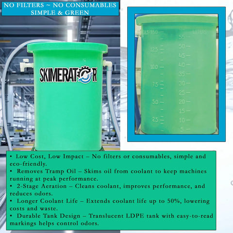 Kick The Sludge Out Of Your Coolant Tanks With This Floor Tough Industrial Oil Skimmer Shallow Draft Pump showing translucent LDPE tank.