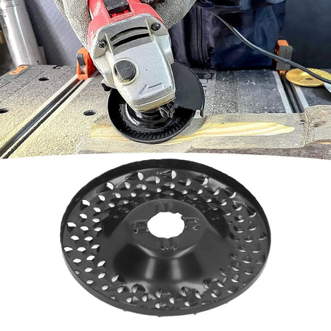 Rock Solid Spike Grinding Disc Multi Hole Shaping Wheel For Angle Grinder shown in use with a grinder, designed for rapid wood carving.