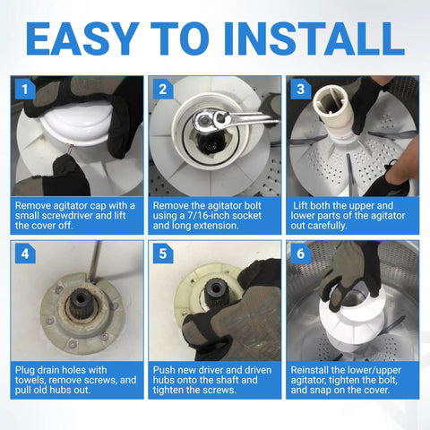 Step-by-step guide for installing Upgraded Washer Hub Kit W10820039 for Cabrio Bravo Oasis Whirlpool and Kenmore washers.