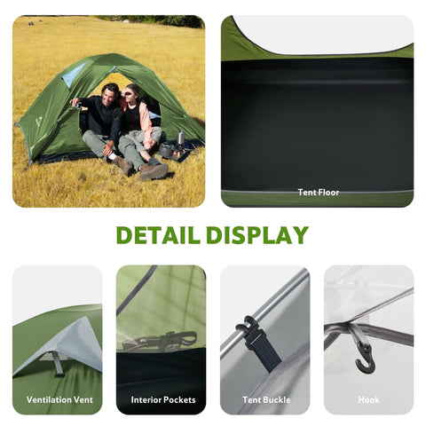 Bleik-A 2 To 3 Person Camping Tent With Waterproof Double Layer, Lightweight Backpacking Shelter For Two Or Three detail display
