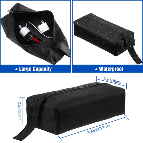 Black carrying case for Circuit Breaker Finder Accessory Kit With Clips Light Socket Adapter And 3 Prong To 2 Prong Grounding Outlet Adapter Plus Handy Carrying Case For ET300 ET310 Compatibility Upgrade Must Have For DIY Home Electrical Projects showing large capacity and waterproof features with dimensions 9.4 x 3.9 x 2.5 inches.