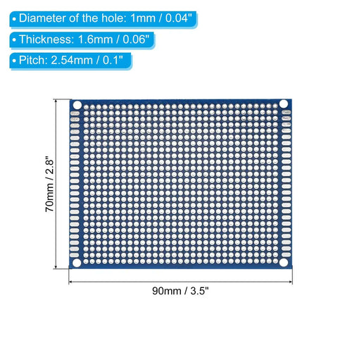 Double Sided FR-4 PCB Board Kit Blue Perfboard 5 Pack 3.5 X 2.8 Inch 1.6mm Thick 2.54mm Grid 0.04 Inch Hole Through Hole Layout