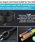 Extra-long 10ft 3-core power cable with 3-prong plug for Submersible Pond Fountain Pump 600GPH With Remote LED Lights