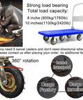 Straight Up Heavy Duty Five Pack Industrial Replacement Casters With Three Swivel And Two Fixed Soft Rubber Wheels Roll Smooth For Carts Workbenches Zero Hassle Shock Absorbing Screw Hardware on blue dolly with large wheels.