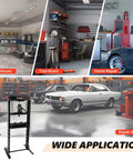 Hardcore 20 Ton Hydraulic Shop Press With H Frame Rig And Stamping Plates For Metal Bending Bearing Install And Shaft Straightening in repair garage.