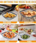 Must Have Air Fry Crisping Basket And Tray Set For Even Cooking Nonstick Copper Finish 9x10 Inch frying chicken and veggies