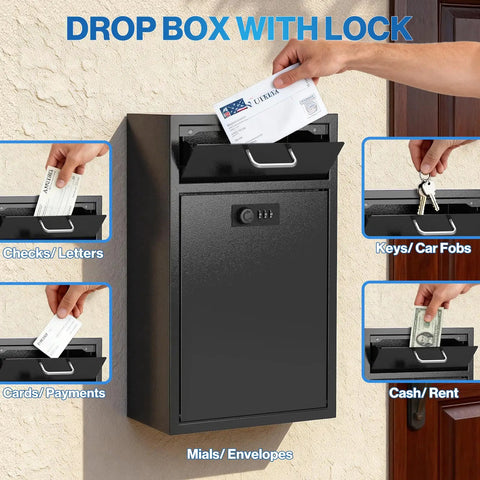 Heavy Duty Wall Mount Lock Box Deposit Safe With Code Lock For Businesses Vertical Tamper Proof Night Deposit And Cash Drop Box Steel Construction Perfect For Retail And Office Use Boss Grade Security