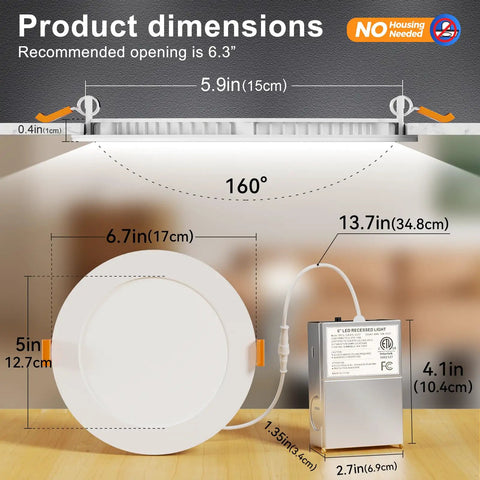 12 Pack 6 Inch 5CCT Dimmable LED Canless Recessed Ceiling Light With 2700K To 5000K Adjustable Color Temp Toggle Switch And Dumb Easy Plug And Play Setup For A Laid Back Vibe In Any Room