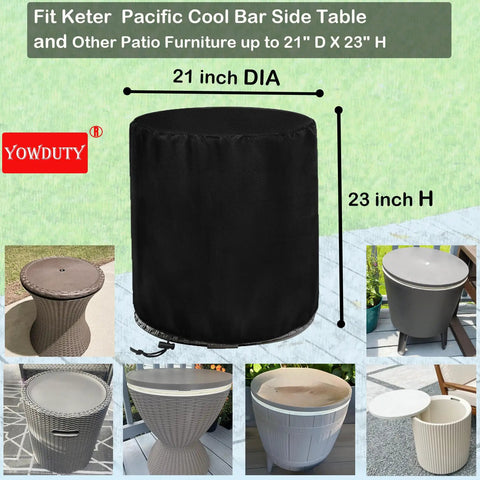 Beefed Up Weatherproof Patio Cooler Bar Table Cover For Keter Pacific 7.5 Gallon, 21 Inch Diameter by 23 Inch High, Oxford Fabric