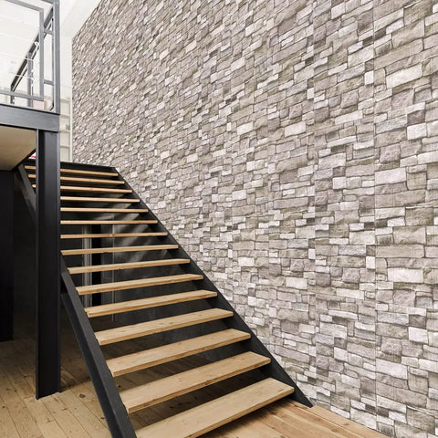 Peel And Stick 3D Foam Wall Panels Set Of 10 Faux Brick And Stone Wallpaper Tiles Self Adhesive Waterproof Wall Covering In Rock Color