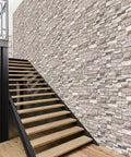 Interior stairwell with 20 Pack 3D Wall Panels Peel And Stick Foam Brick Wallpaper Faux Stone Self Adhesive 7mm Thick Waterproof Dustproof