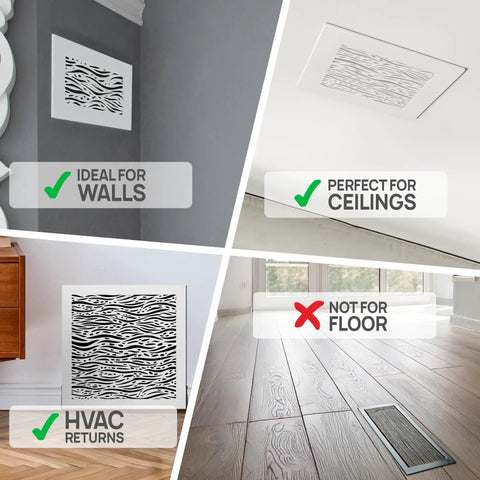 White Acrylic Plexiglass Vent Cover For Walls And Ceilings 10x10 Duct Opening With 12x12 Overall Size, not for floor use, wave pattern
