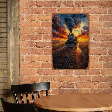 Steam Locomotive Sunset Railway Posters Aluminum Metal Signs 8 By 12 Inch Wall Decor For Living Room Bedroom And Bathroom Dope Vintage Train Art Gift Idea