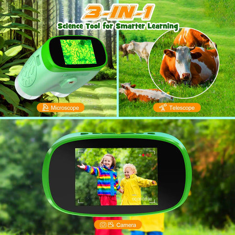 Kid Friendly 4K Handheld Microscope With 2.0 Inch Screen Rechargeable Camera Includes 6 Slides Game Changer For Indoor Outdoor Exploration Portable Science Toy For Ages 3 To 12 Easy To Use For Curious Young Explorers, green